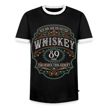 89 Jahre bin guter Whisky Whiskey 89. Geburtstag - Männer Kontrast-T-Shirt - Schwarz/Weiß - Vorne - AI Model Female 172 light (172cm) & AI Model Male 178 light (178cm)
