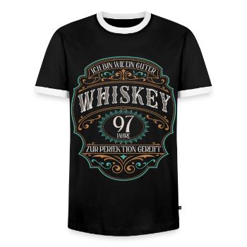 97 Jahre bin guter Whisky Whiskey 97. Geburtstag - Männer Kontrast-T-Shirt - Schwarz/Weiß - Vorne - AI Model Female 172 light (172cm) & AI Model Male 178 light (178cm)
