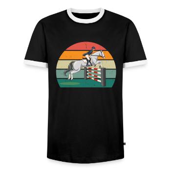 Reiter Reiterin Pferd Reiten Pony Pferdestall - Männer Kontrast-T-Shirt - Schwarz/Weiß - Vorne - AI Model Female 172 light (172cm) & AI Model Male 178 light (178cm)