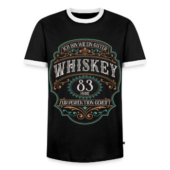 83 Jahre bin guter Whisky Whiskey 83. Geburtstag - Männer Kontrast-T-Shirt - Schwarz/Weiß - Vorne - AI Model Female 172 light (172cm) & AI Model Male 178 light (178cm)