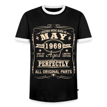 Millésime mai 1969 Anniversaire - T-shirt contrasté Homme - noir/blanc - Devant - AI Model Female 172 light (172cm) & AI Model Male 178 light (178cm)