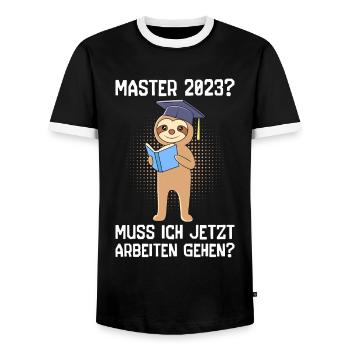 Master 2023 muss ich jetzt arbeiten? Master - Männer Kontrast-T-Shirt - Schwarz/Weiß - Vorne - AI Model Female 172 light (172cm) & AI Model Male 178 light (178cm)