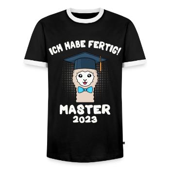 Master 2023 ich habe fertig Master Abschluss 2023 - Männer Kontrast-T-Shirt - Schwarz/Weiß - Vorne - AI Model Female 172 light (172cm) & AI Model Male 178 light (178cm)