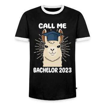 Call me Bachelor 2023 - Men's Ringer Shirt - black/white - Front - AI Model Female 172 light (172cm) & AI Model Male 178 light (178cm)