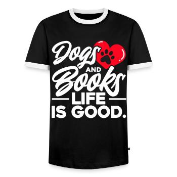 Dogs And Books Life Is Good - Männer Kontrast-T-Shirt - Schwarz/Weiß - Vorne - AI Model Female 172 light (172cm) & AI Model Male 178 light (178cm)