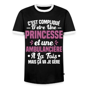 Princesse et Ambulancière Cadeau Humour - T-shirt contrasté Homme - noir/blanc - Devant - AI Model Female 172 light (172cm) & AI Model Male 178 light (178cm)