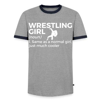 Wrestling - Männer Kontrast-T-Shirt - Grau/Navy  - Vorne - AI Model Female 172 light (172cm) & AI Model Male 178 light (178cm)