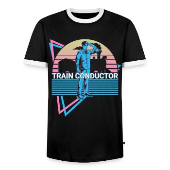 Train conductor Retro - Men's Ringer Shirt - black/white - Front - AI Model Female 172 light (172cm) & AI Model Male 178 light (178cm)