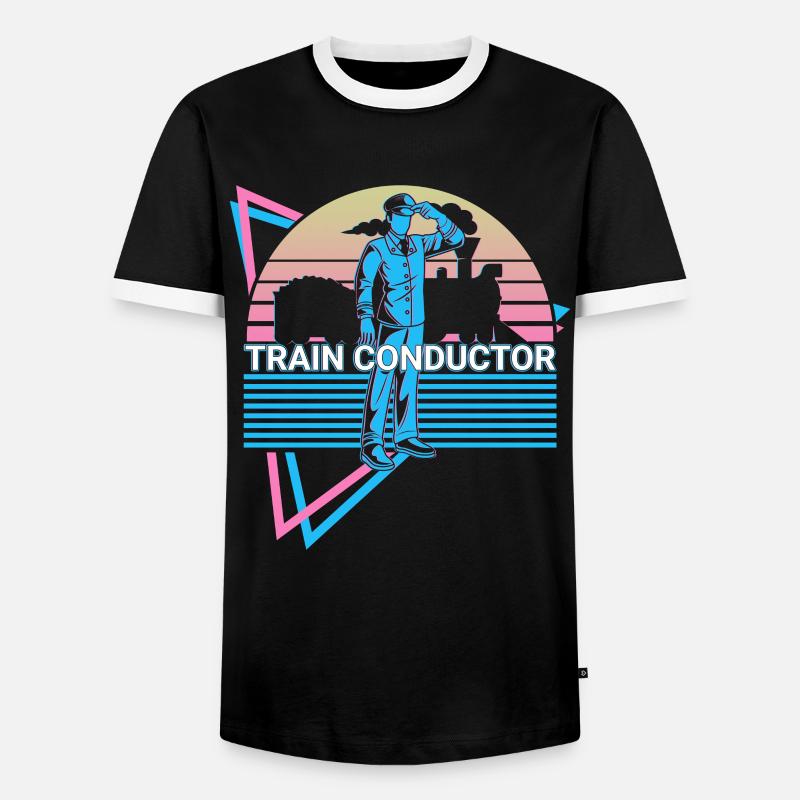 Train conductor Retro - Men's Ringer Shirt - black/white