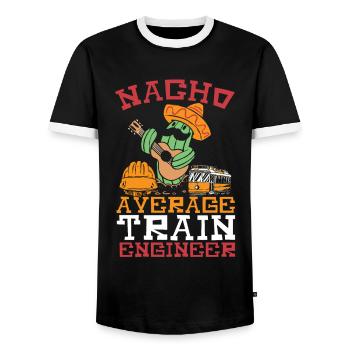 Nacho Average Train Engineer Train Engineering - Men's Ringer Shirt - black/white - Front - AI Model Female 172 light (172cm) & AI Model Male 178 light (178cm)