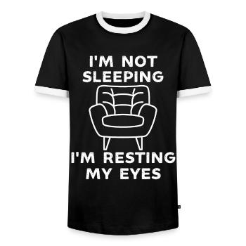 I'm Not Sleeping Im Just Resting My Eyes Funny - Men's Ringer Shirt - black/white - Front - AI Model Female 172 light (172cm) & AI Model Male 178 light (178cm)