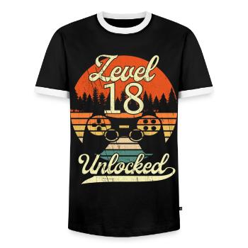 Niveau 18 Hommes Débloqués Gamer 18 Anniversaire Gamer - T-shirt contrasté Homme - noir/blanc - Devant - AI Model Female 172 light (172cm) & AI Model Male 178 light (178cm)