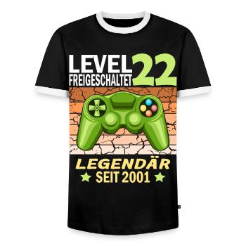 22. Geburtstag Gamer zocken Geburtstjahr 2001 - Männer Kontrast-T-Shirt - Schwarz/Weiß - Vorne - AI Model Female 172 light (172cm) & AI Model Male 178 light (178cm)