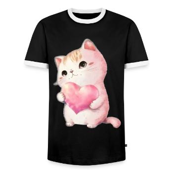 Cute Baby Cat Mom Kids T-shirt - Men's Ringer Shirt - black/white - Front - AI Model Female 172 light (172cm) & AI Model Male 178 light (178cm)