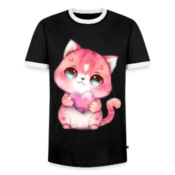 Mignon bébé chat maman enfants T-shirt - T-shirt contrasté Homme - noir/blanc - Devant - AI Model Female 172 light (172cm) & AI Model Male 178 light (178cm)