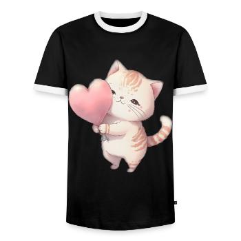 Cute Baby Cat Mom Kids T-shirt - Men's Ringer Shirt - black/white - Front - AI Model Female 172 light (172cm) & AI Model Male 178 light (178cm)