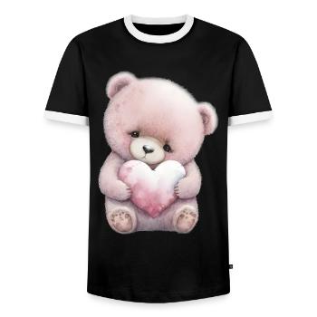 Teddy Bear Cuddly Toy Toy Sleep T-shirt - Men's Ringer Shirt - black/white - Front - AI Model Female 172 light (172cm) & AI Model Male 178 light (178cm)