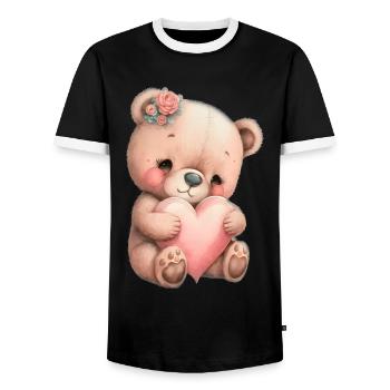 Teddy Bear Cuddly Toy Toy Sleep T-shirt - Men's Ringer Shirt - black/white - Front - AI Model Female 172 light (172cm) & AI Model Male 178 light (178cm)