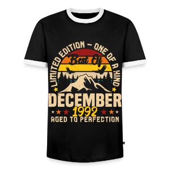 Birthday gift born in December 1992 - Men's Ringer Shirt - black/white - Front - AI Model Female 172 light (172cm) & AI Model Male 178 light (178cm)