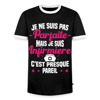 Pas parfaite mais je suis Infirmière Cadeau - T-shirt contrasté Homme - noir/blanc - Devant - AI Model Female 172 light (172cm) & AI Model Male 178 light (178cm)