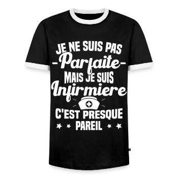 Pas parfaite mais je suis Infirmière Cadeau - T-shirt contrasté Homme - noir/blanc - Devant - AI Model Female 172 light (172cm) & AI Model Male 178 light (178cm)