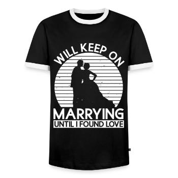 Je continuerai à me marier jusqu’à ce que je trouve l’amour - Bride - T-shirt contrasté Homme - noir/blanc - Devant - AI Model Female 172 light (172cm) & AI Model Male 178 light (178cm)