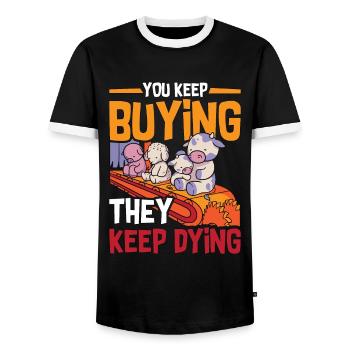 Véganisme Vous continuez à acheter Droits des animaux Vegan Lover - T-shirt contrasté Homme - noir/blanc - Devant - AI Model Female 172 light (172cm) & AI Model Male 178 light (178cm)