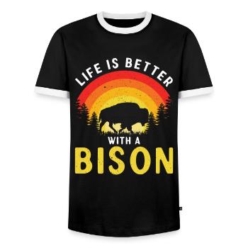 Life is better with a bison cow bison buffalo - Men's Ringer Shirt - black/white - Front - AI Model Female 172 light (172cm) & AI Model Male 178 light (178cm)