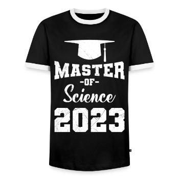 Master of Science 2023 Master Degree - Men's Ringer Shirt - black/white - Front - AI Model Female 172 light (172cm) & AI Model Male 178 light (178cm)