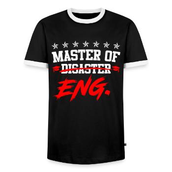I am Master of Disaster Master of Engineering - Men's Ringer Shirt - black/white - Front - AI Model Female 172 light (172cm) & AI Model Male 178 light (178cm)