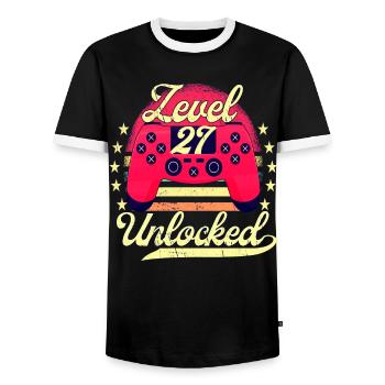Level 27 Unlocked Men's Gamer Birthday Level - Men's Ringer Shirt - black/white - Front - AI Model Female 172 light (172cm) & AI Model Male 178 light (178cm)