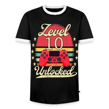 Level 10 Unlocked Gaming Jungen Mädchen Gamer 10. - Männer Kontrast-T-Shirt - Schwarz/Weiß - Vorne - AI Model Female 172 light (172cm) & AI Model Male 178 light (178cm)