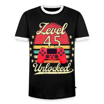 Level 45 Unlocked Men Gamer Birthday Level - Men's Ringer Shirt - black/white - Front - AI Model Female 172 light (172cm) & AI Model Male 178 light (178cm)