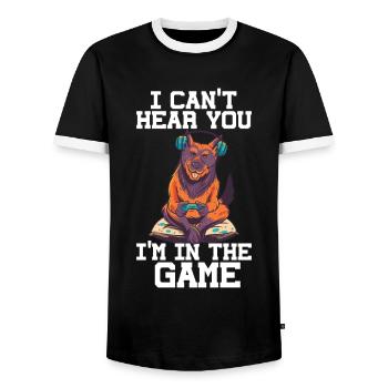 Gaming -Hund - Männer Kontrast-T-Shirt - Schwarz/Weiß - Vorne - AI Model Female 172 light (172cm) & AI Model Male 178 light (178cm)