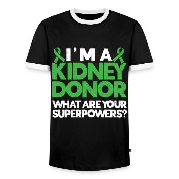 Kidney donor - Men's Ringer Shirt - black/white - Front - AI Model Female 172 light (172cm) & AI Model Male 178 light (178cm)