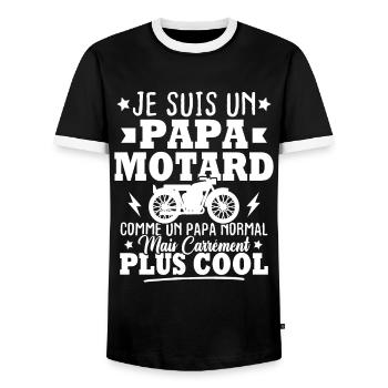 Un papa motard comme un papa normal - T-shirt contrasté Homme - noir/blanc - Devant - AI Model Female 172 light (172cm) & AI Model Male 178 light (178cm)