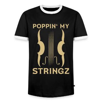 Violin Poppin' My Stringz Violin Player Violinist - Men's Ringer Shirt - black/white - Front - AI Model Female 172 light (172cm) & AI Model Male 178 light (178cm)