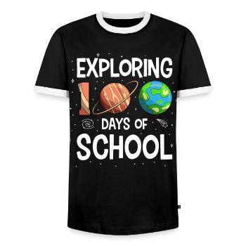 100 Days of School Space Planet Astronaut - Men's Ringer Shirt - black/white - Front - AI Model Female 172 light (172cm) & AI Model Male 178 light (178cm)
