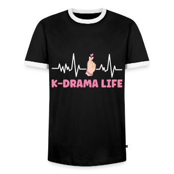 K-Drame - T-shirt contrasté Homme - noir/blanc - Devant - AI Model Female 172 light (172cm) & AI Model Male 178 light (178cm)