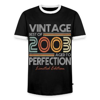 20. Geburtstag Jahrgang 2003 Best of 2003 - Männer Kontrast-T-Shirt - Schwarz/Weiß - Vorne - AI Model Female 172 light (172cm) & AI Model Male 178 light (178cm)