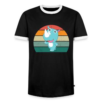 Nashörner dickes Einhorn Afrika Tier Nashorn - Männer Kontrast-T-Shirt - Schwarz/Weiß - Vorne - AI Model Female 172 light (172cm) & AI Model Male 178 light (178cm)
