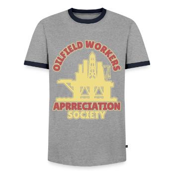 Oil Field Oil Rig - Men's Ringer Shirt - grey/navy  - Front - AI Model Female 172 light (172cm) & AI Model Male 178 light (178cm)