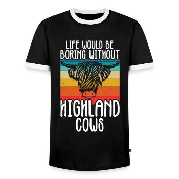 Vache des Highlands - T-shirt contrasté Homme - noir/blanc - Devant - AI Model Female 172 light (172cm) & AI Model Male 178 light (178cm)