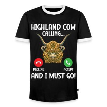 Vache des Highlands - T-shirt contrasté Homme - noir/blanc - Devant - AI Model Female 172 light (172cm) & AI Model Male 178 light (178cm)