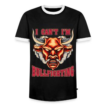 Bullfighting I Can't I'm Rodeo Clown Bullfighter - Men's Ringer Shirt - black/white - Front - AI Model Female 172 light (172cm) & AI Model Male 178 light (178cm)