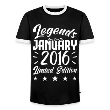 Naissance En Janvier 2016. Cadeau d'anniversaire. - T-shirt contrasté Homme - noir/blanc - Devant - AI Model Female 172 light (172cm) & AI Model Male 178 light (178cm)