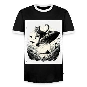 Cat Kitten Space Alien Planet Astronaut - Men's Ringer Shirt - black/white - Front - AI Model Female 172 light (172cm) & AI Model Male 178 light (178cm)