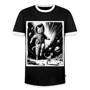 Cat Kitten Space Alien Planet Astronaut - Men's Ringer Shirt - black/white - Front - AI Model Female 172 light (172cm) & AI Model Male 178 light (178cm)