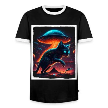 Cat Kitten Space Alien Planet Astronaut - Men's Ringer Shirt - black/white - Front - AI Model Female 172 light (172cm) & AI Model Male 178 light (178cm)