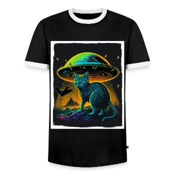 Cat Kitten Space Alien Planet Astronaut - Men's Ringer Shirt - black/white - Front - AI Model Female 172 light (172cm) & AI Model Male 178 light (178cm)